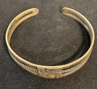 Vintage American Silver Cuff Bracelet, Swastika & Arrow Motif, Pre-WWII Era, 9mm Wide ( Unable to Verify )
