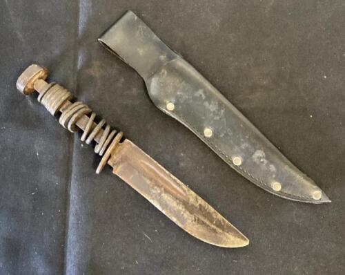 CASE XX WWII Trench Art Fixed-Blade Knife, Custom Hardware Handle, Leather Sheath, 10" Overall