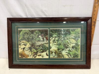 Framed Double-Matted Two-Panel Nature/Western Print, Approx. 22" x 14.5"
