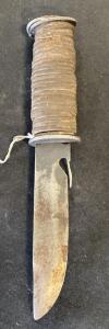 WWII US Navy Mk 2 Fighting Knife, Stacked Leather Handle, 7" Blade, Pommel Stamp