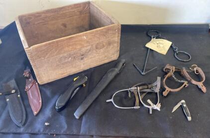 Vintage Cowboy Gear Lot: Spurs, Branding Iron, Knives, and Accessories