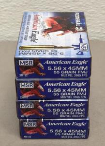 (80) Rounds Of Federal American Eagle 5.56x45mm XM193, 55gr FMJ, Brass Case, 3165 fps, USA Made