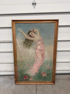 Antique Framed Oil Painting, Allegorical Female Figure, Art Nouveau Style, 36"x24", Gilt Frame