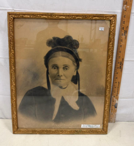 Antique 1895 Sepia Portrait of Mrs. Thomas Schroeder, Gilt Frame 20"x16", Minnesota Provenance