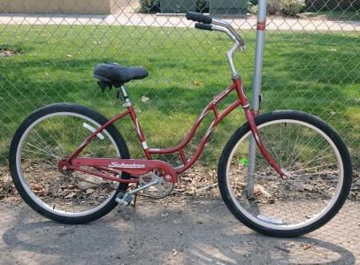 Schwinn Cruiser Six Red Step-Through Bicycle, 26&rdquo; Wheels, Steel Frame, Coaster Brake