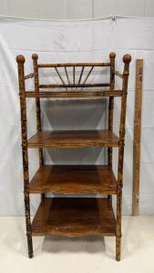 Antique Faux Bamboo Victorian Etagere, 4 Shelves, 43.5"x25"x15" Scalloped Edges, Turned Wood