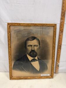 Antique Framed Portrait, Thomas Schroeder, 21"x18", Charcoal-Enhanced Photo, Gold Gilt, c.1880-1910