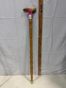 Hand-Turned Wooden Walking Cane, 36 in Length, Curved Handle, Rubber Tip, #8942