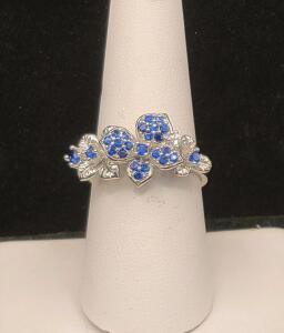 Pretty Blue Sapphire Flower Ring, Size 8