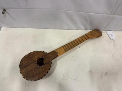 Handmade Soprano Ukulele, Vintage Folk Style, Gourd Back, Wooden Top, Carved Frets