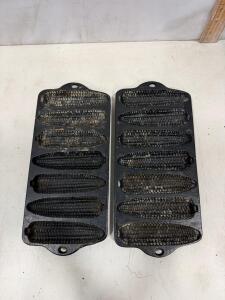 Cast Iron Cornbread Pan Set, 7-Cavity Each, Corn Stick Molds, Heavy Duty, Seasoned Black