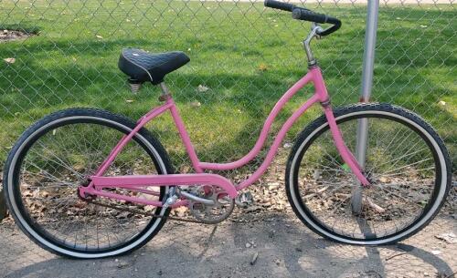 Single-Speed Step-Through Cruiser Bike, 26" Wheels, Pink Frame