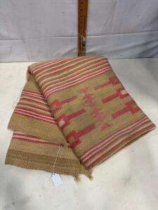 Handwoven Native American-Style Wool Rug, 60" x 26", Geometric Pattern, Tag #942