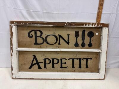 Rustic "Bon Appetit" Kitchen Wall Sign &ndash; Repurposed Window Frame, Distressed Finish, 29"x17"