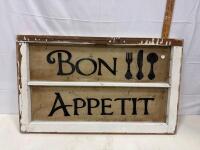Rustic "Bon Appetit" Kitchen Wall Sign &ndash; Repurposed Window Frame, Distressed Finish, 29"x17"