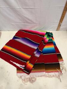 Colorful Traditional Mexican Serape Blanket, Red Multicolor, 72"x40", Fringed Edges