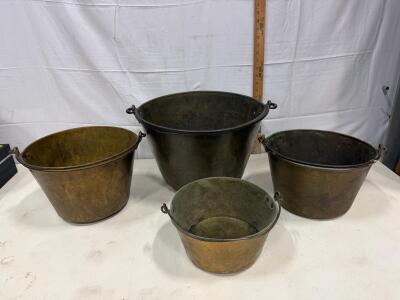 Antique Brass/Copper Kettles with Iron Handles, Late 19th to Early 20th Century