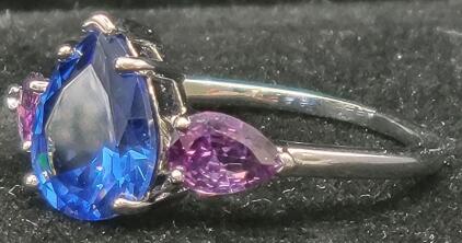 Blue Sapphire & Aquamarine Ring Faceted, Size 8