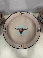 Mexican Enamelware Tableware Set - 4 Plates & 4 Mugs, Western Bull Skull Design - 2