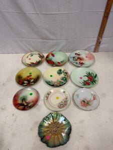 Hand-Painted Limoges or Bavarian Porcelain Plates Set, Floral Fruit, 7.5&ndash;8" (10 Pieces)