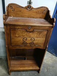 Antique Wooden Nightstand Washstand Cabinet with Drawer, Open Shelf & Ornate Carved Detailing