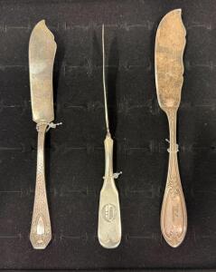 Set of 3 Antique Silver Butter Knives: Gorham Buttercup, Buccellati Monte Mario, Ornate Scroll