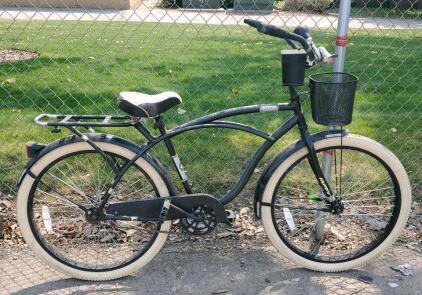 Schwinn Deluxe 7 Cruiser Bike, 7-Speed, 26" Wheels, Black/Cream, w/ Basket & Upgrades