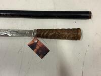 Decorative Short Sword with Dragon Engraving, 28" Overall, Ornate Bronze Handle, Scabbard Included - 2