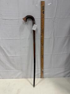 Decorative Inlaid Wood Walking Cane 36" Crook Handle Geometric Inlay with Protective Rubber Tip