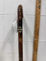 Decorative Inlaid Wood Walking Cane 36" Crook Handle Geometric Inlay with Protective Rubber Tip - 4