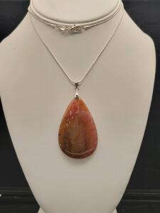 92.75ct. Natural Fire Dragon Vein Agate Gemstone 24" Necklace