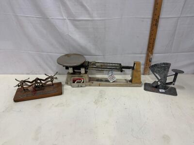 Ohaus Triple Beam Balance, Antique Coin Scale, Vintage Metal Postal Scale Set&mdash;Collectible Lot