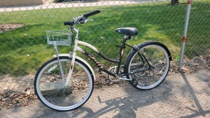 Huffy Cruiser Bike Black/Cream 26" Wheels, Front Basket, Coaster Brake, Step-Through Frame