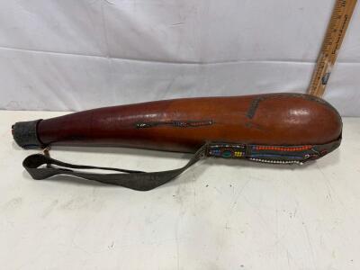 African Maasai Beaded Gourd Milk Container &ndash; 16" Decorated Leather and Beadwork Vessel