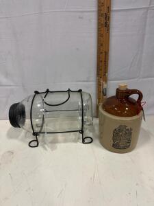 Vintage Glass Minnow Trap with Wire Stand, 12" Length, Metal End Cap, Mid-Century Torpedo Design