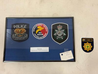 International Police Patch Collection &ndash; Framed PNG Australia Partnership, South African SAPS Patch