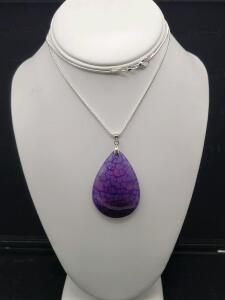 98.15cts Natural Blue & Pink Dragon Vein Agate Teardrop Gemstone 24" Necklace