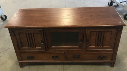 Wood TV Stand / Entertainment Center With Glass Door And Drawers