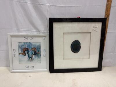 Framed Blue-Green Agate Slice Display, 17.5" x 17.5", Black Frame, Wall-Mount