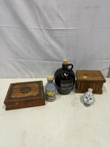 "WHITE LIGHTNING" Ceramic Moonshine Jug with Cork Stopper, 1 Gallon Capacity & More