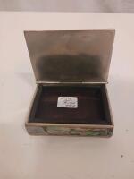 Mexican Silver & Abalone Inlay Trinket Box, Rectangular, Hinged Lid, Dark Wood Interior - 2