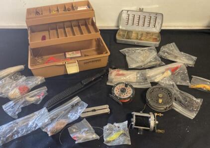 Vintage Plano Tackle Box Lot with Vintage Reels, Metal Tackle Box, Lures & Accessories, 8 lbs