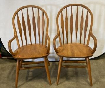 Pair of Traditional Windsor Arm Chairs, Solid Hardwood, Natural Finish, 39.5" H x 24" W x 24.25" D