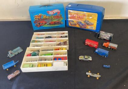 Vintage Hot Wheels & Matchbox Die-Cast Car Collection with Redline Wheels and Collector Cases