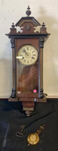 Antique Vienna Regulator Wall Clock, Walnut Case, 8-Day Mechanical Movement, Circa 1880