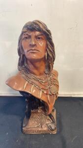 Native American Bust Sculpture with "NAMAP" Inscription, Painted Ceramic, 20&rdquo; Inches Tall