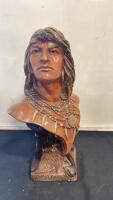 Native American Bust Sculpture with "NAMAP" Inscription, Painted Ceramic, 20&rdquo; Inches Tall