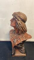 Native American Bust Sculpture with "NAMAP" Inscription, Painted Ceramic, 20&rdquo; Inches Tall - 2