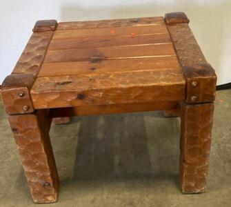 Rustic Solid Wood Side Table - Heavy Plank Construction, Carved Edges, 18"x18"x18" Approx