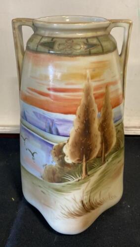 Hand-Painted Nippon Porcelain Vase, THE GNROTH Studios, Two Handles, Japan ca. 1891&ndash;1921